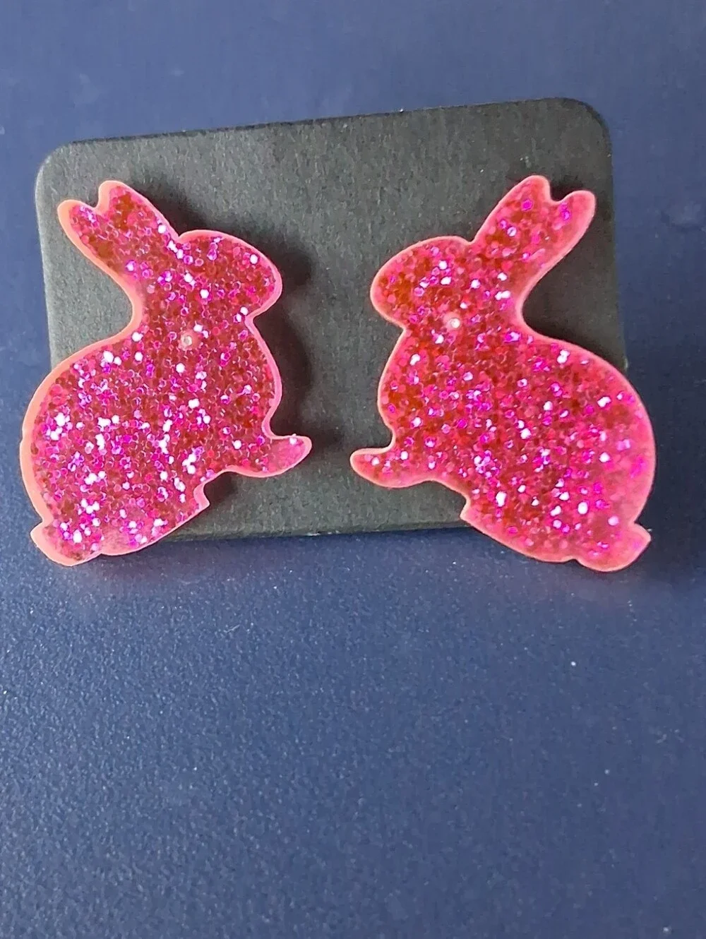 $8 Each Or Bundle 5/$20 Hot Pink Glitter Bunny Stud Earrings